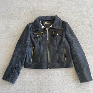 Vintage Guess Women's Sherpa  Jacket, Black/Gray, Size L